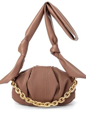Women's Knotted Strap Convertible Shoulder Bag in Taupe with Gold Chain